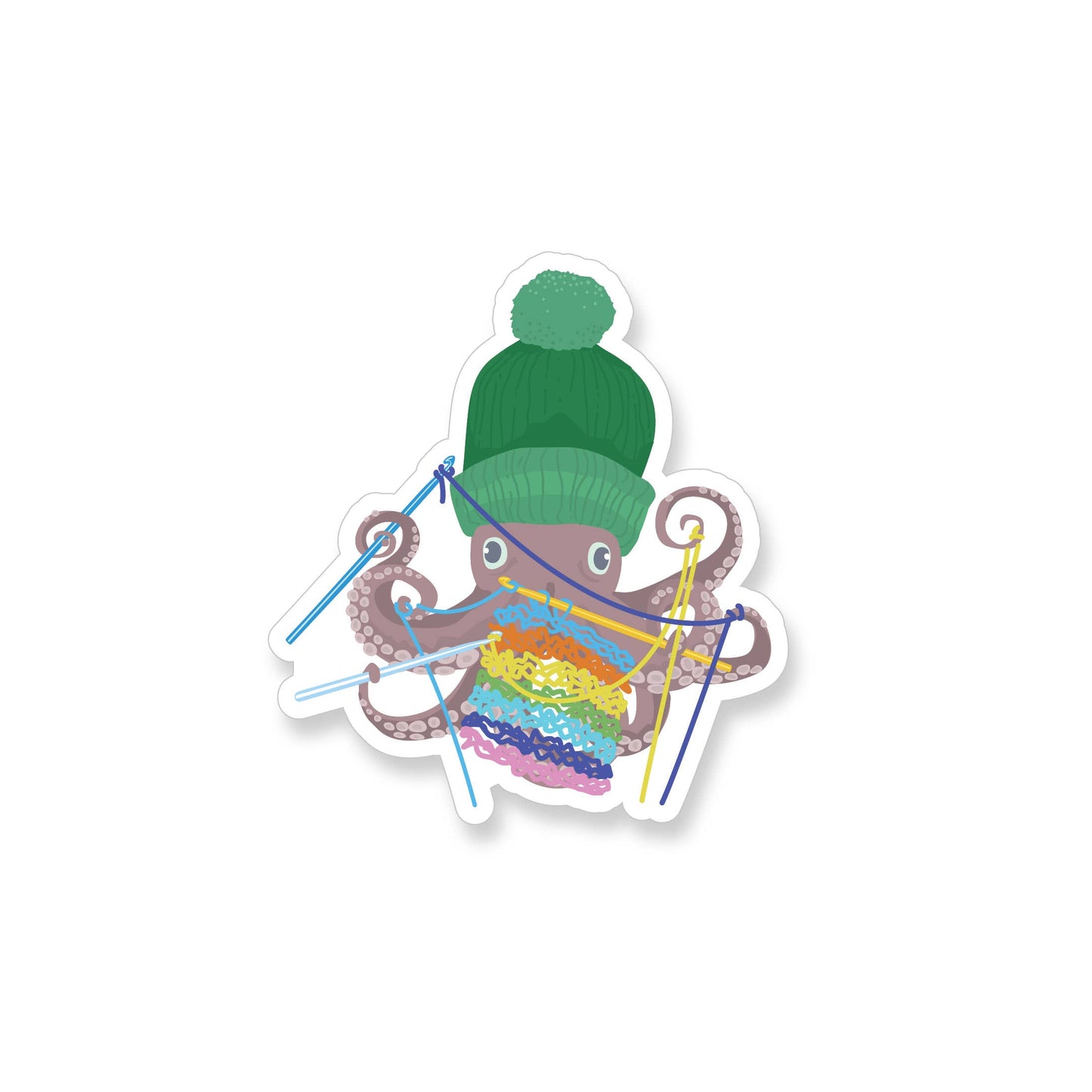 Rainbow Crochet Octopus Vinyl Sticker