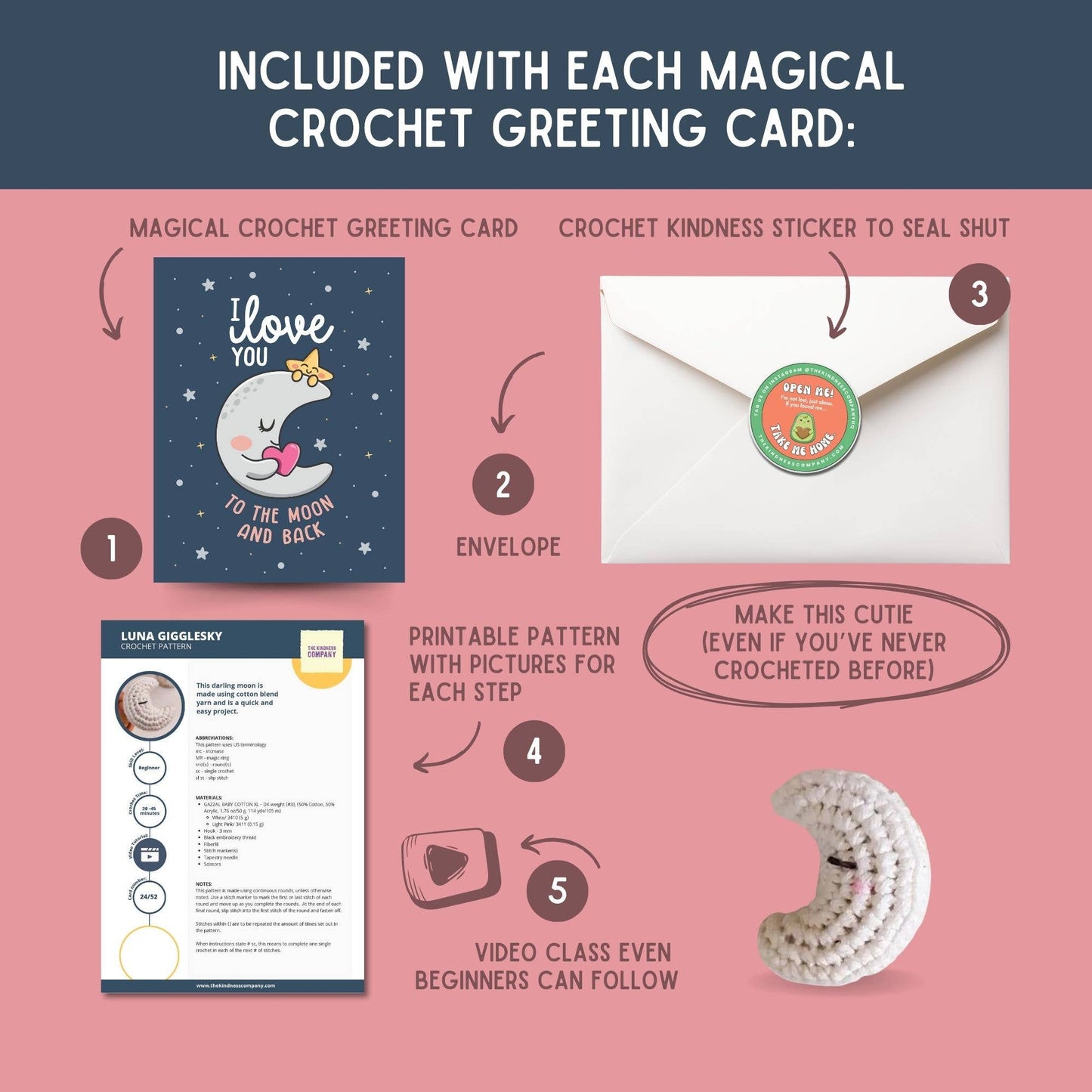 Love Card & Moon Crochet Pattern