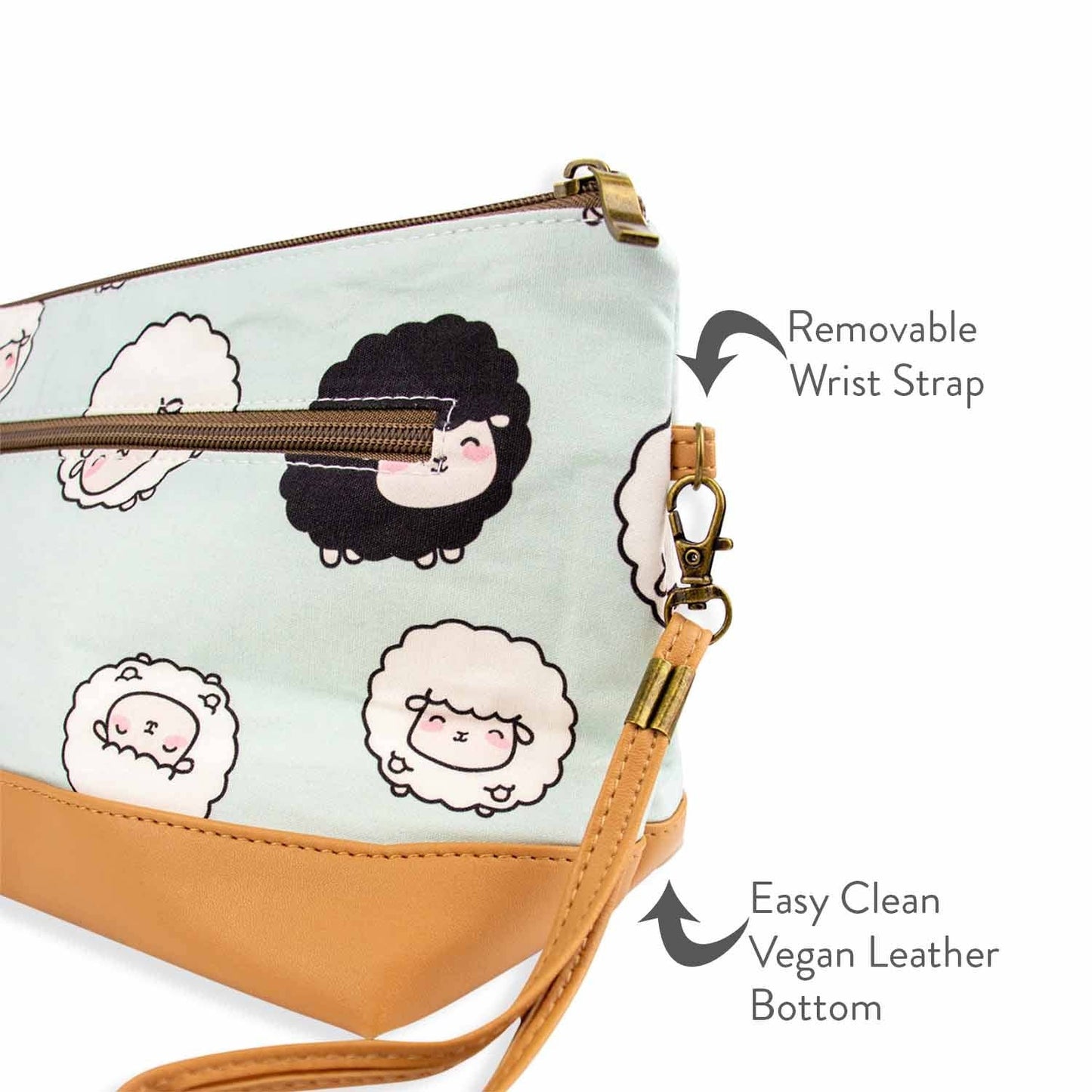 Chubby Sheep Trinity Bag–Medium Zippered Project Bag–Seafoam