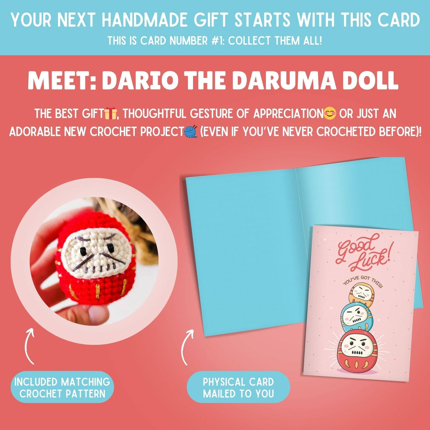 Encouragement Card & Daruma Doll Crochet Pattern