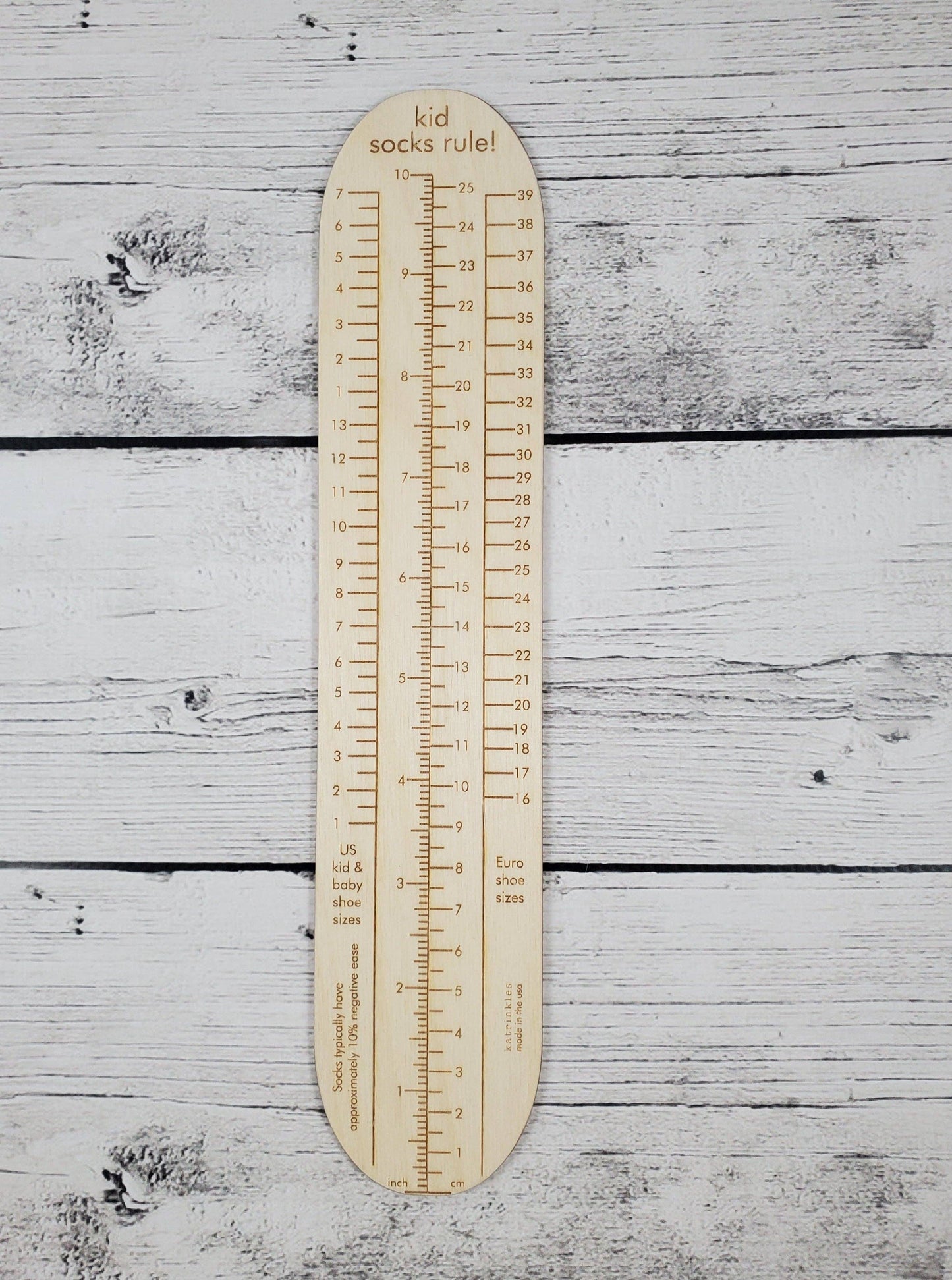 Socks Rule! - Ruler for Measuring Socks - Adult & Kid Sizes Available - Wood