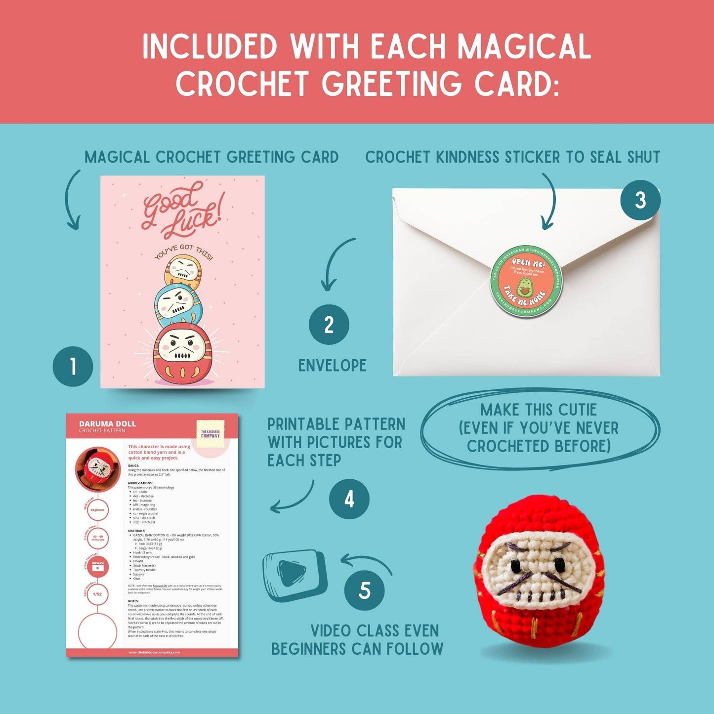 Encouragement Card & Daruma Doll Crochet Pattern