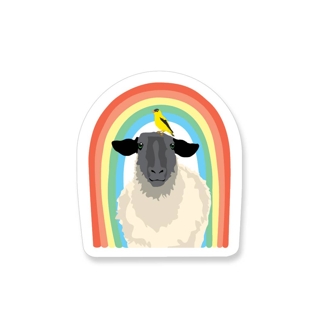 Rainbow Sheep with Goldfinch Vinyl Sticker - YarnCom