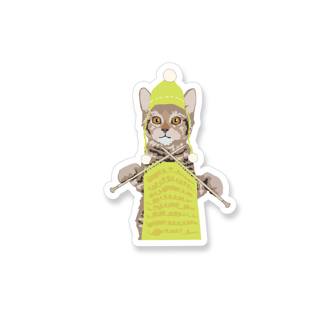 Knitting Cat Vinyl Sticker - YarnCom
