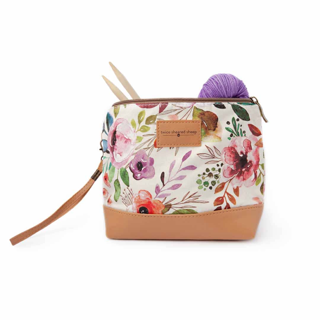 Mini Trini Bag – Small Zippered Sock Project Bag - Spring Floral