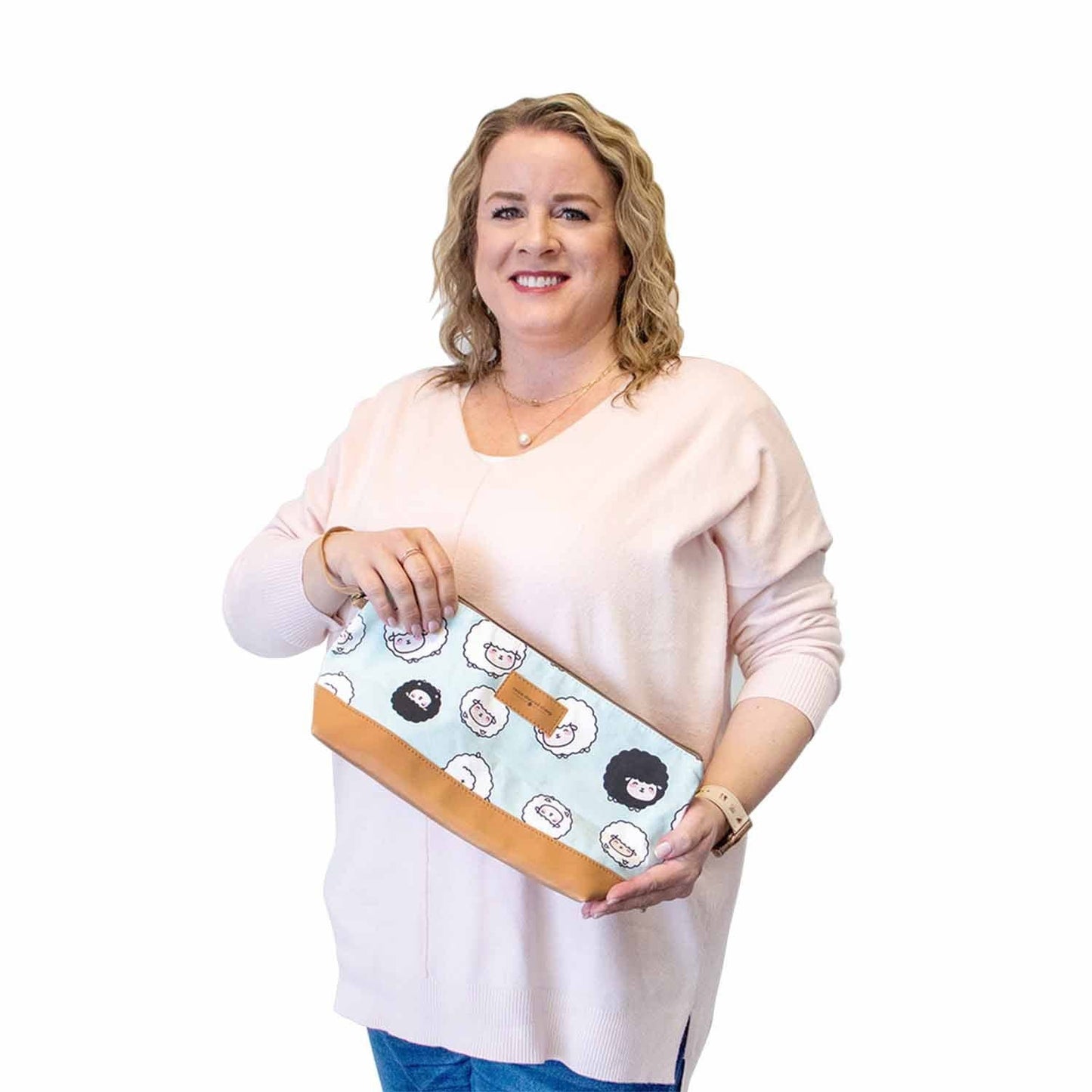 Chubby Sheep Trinity Bag–Medium Zippered Project Bag–Seafoam