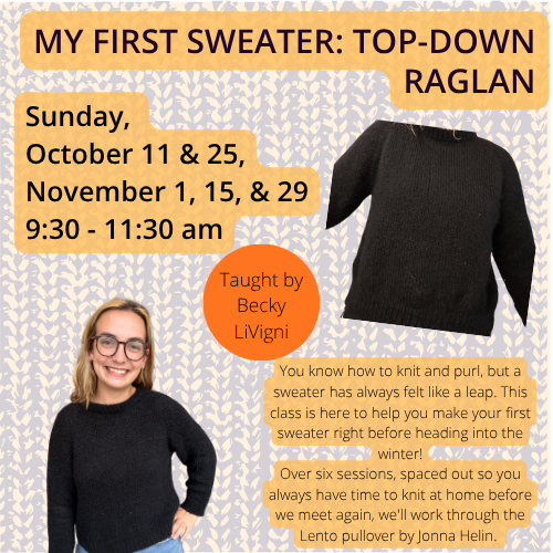 My First Sweater: Top-Down Raglan w/ Becky