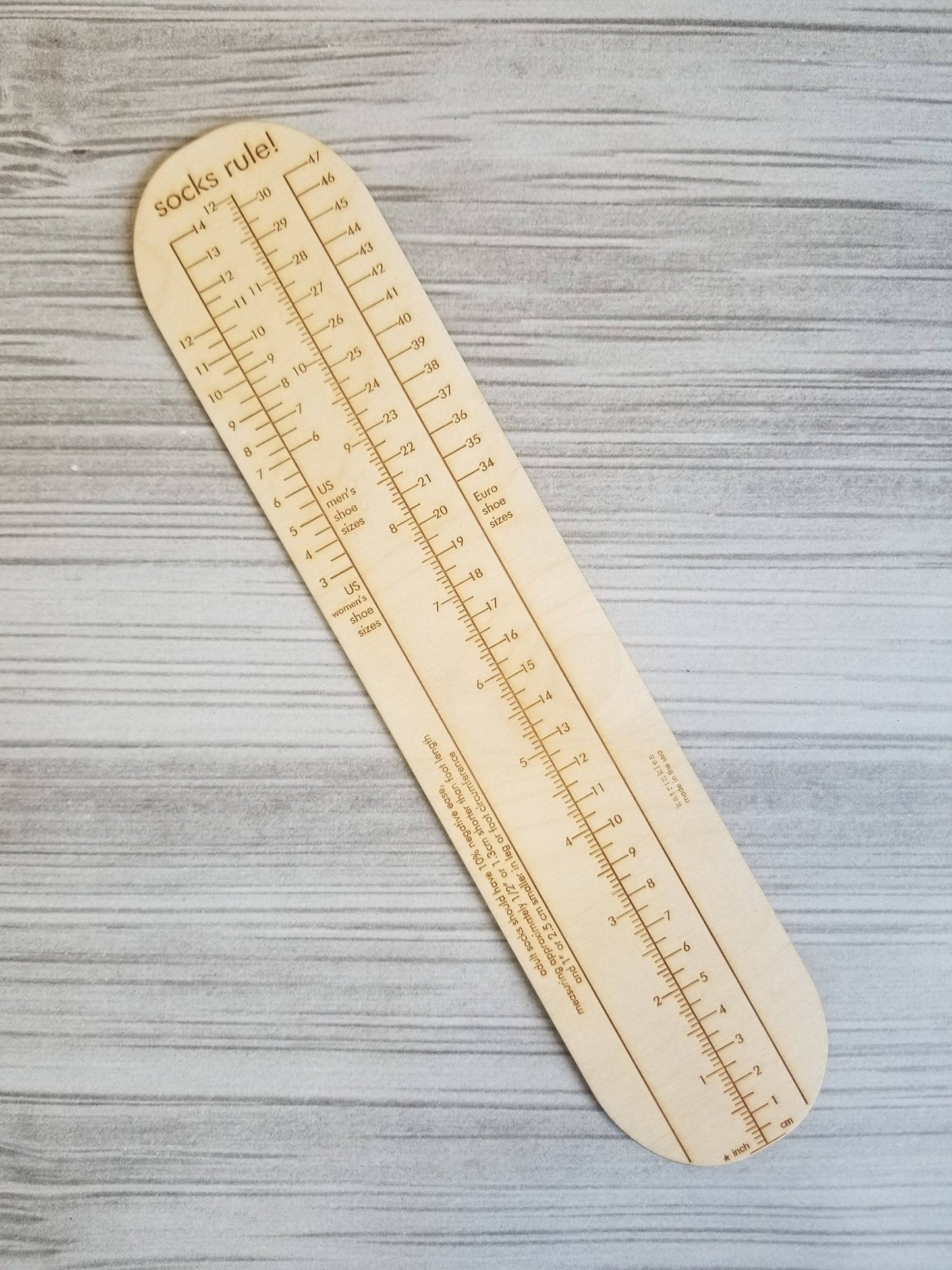 Socks Rule! - Ruler for Measuring Socks - Adult & Kid Sizes Available - Wood
