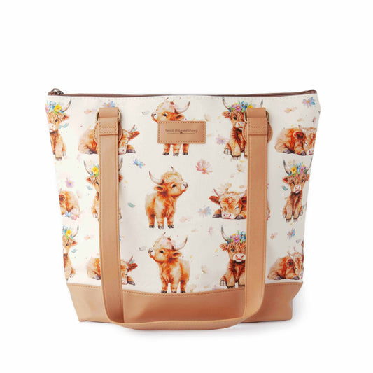 Maisy Highland Cow Mega Trinity Bag – Large Zippered Knitting Project Bag