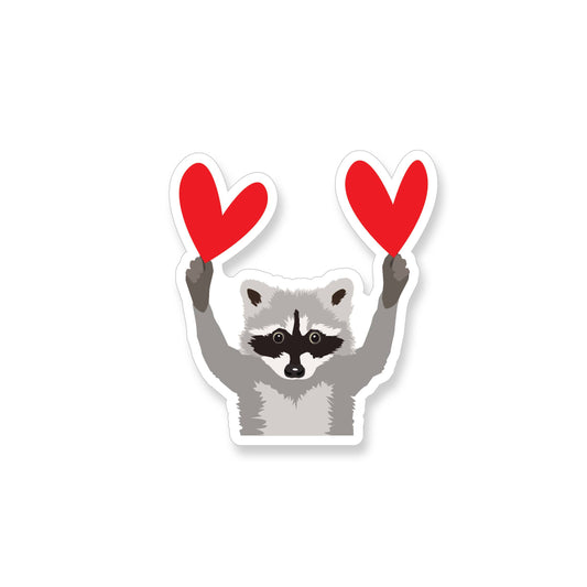 Raccoon with Double Red Hearts Vinyl Sticker