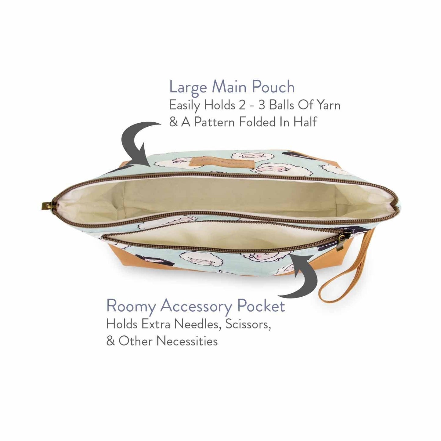 Chubby Sheep Trinity Bag–Medium Zippered Project Bag–Seafoam