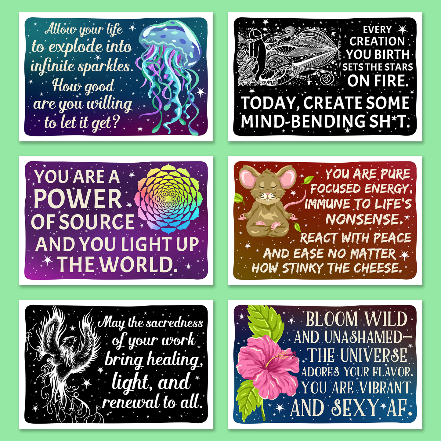 Sweet-Ass Affirmations 2 Postcards Magical Pack (22 Cards)