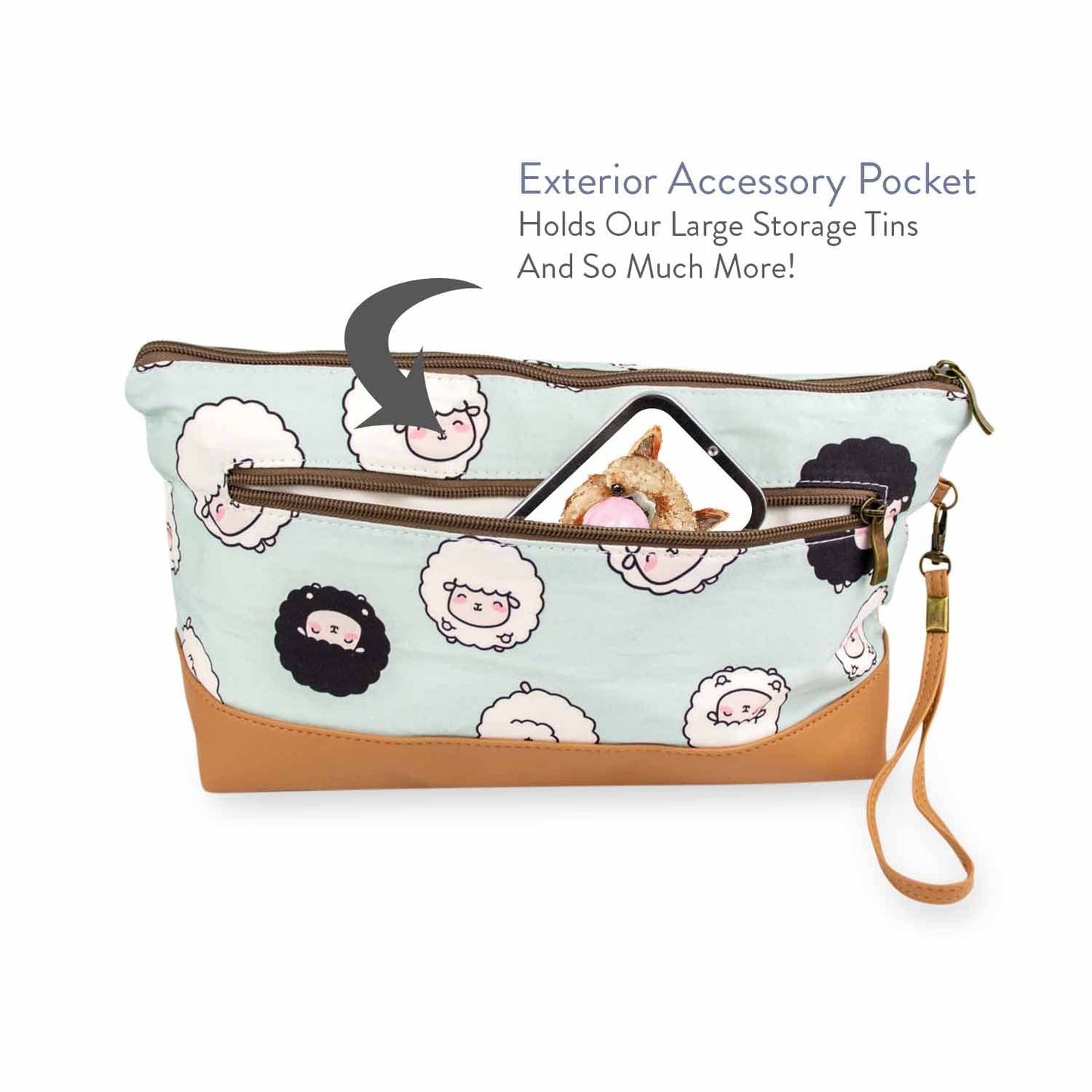 Chubby Sheep Trinity Bag–Medium Zippered Project Bag–Seafoam