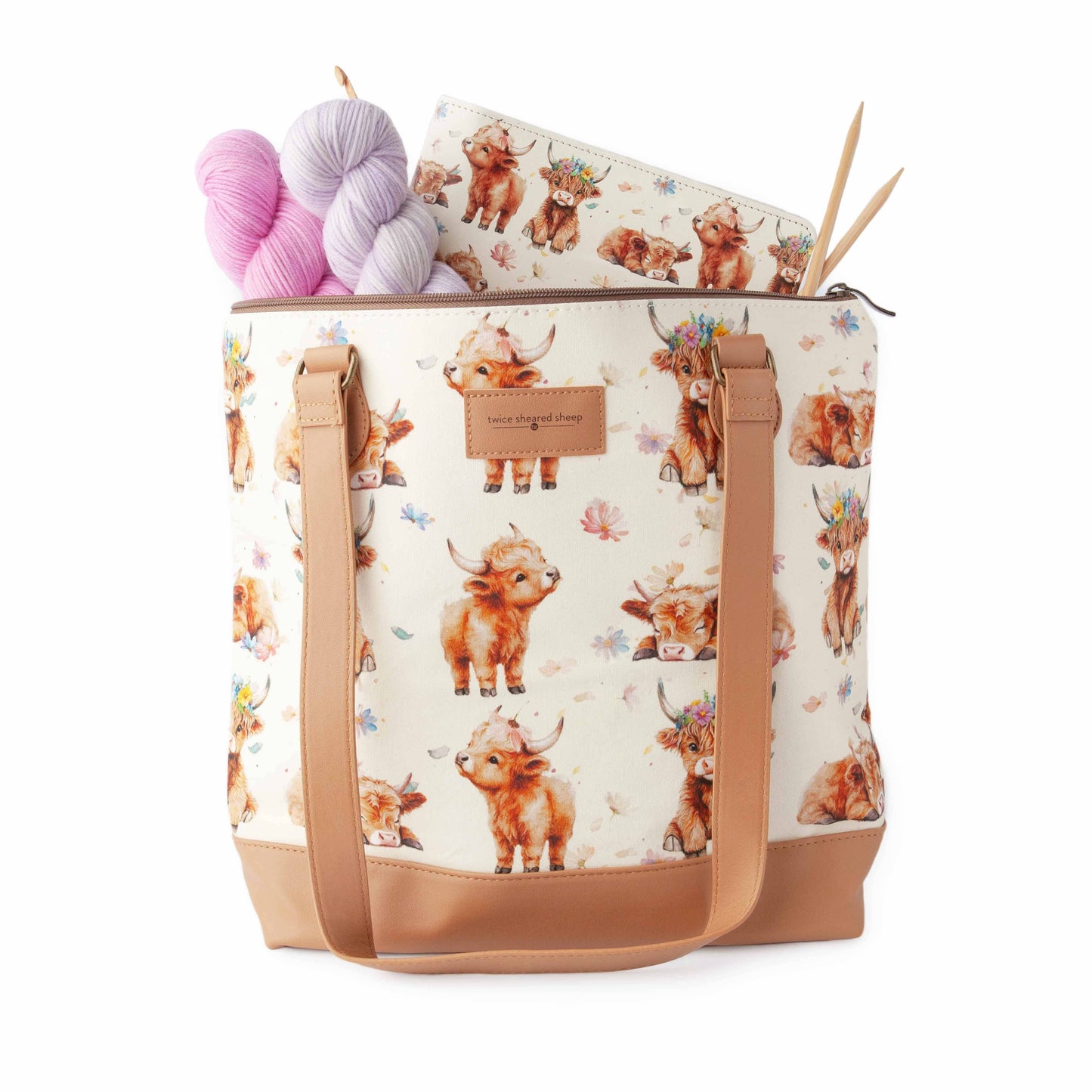 Maisy Highland Cow Mega Trinity Bag – Large Zippered Knitting Project Bag