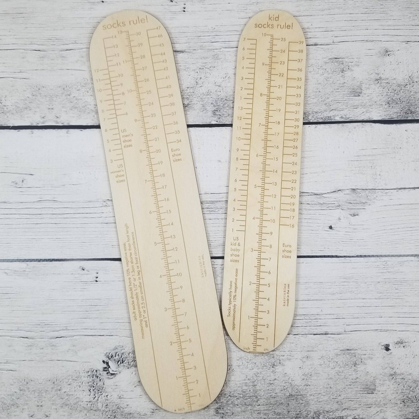 Socks Rule! - Ruler for Measuring Socks - Adult & Kid Sizes Available - Wood