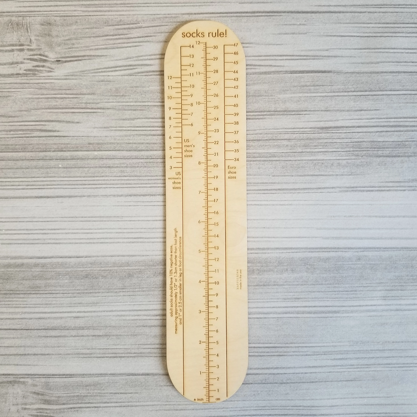 Socks Rule! - Ruler for Measuring Socks - Adult & Kid Sizes Available - Wood