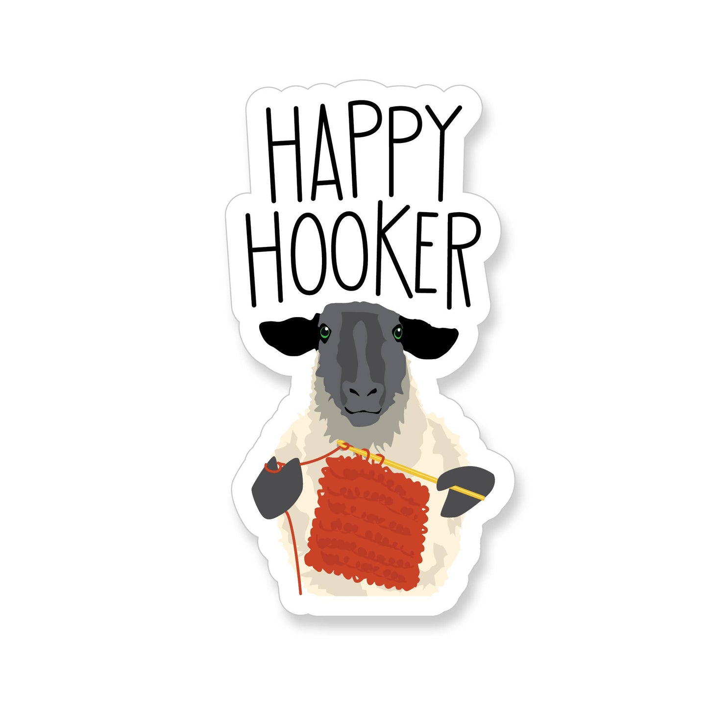 Happy Hooker Crocheting Sheep Sticker - YarnCom