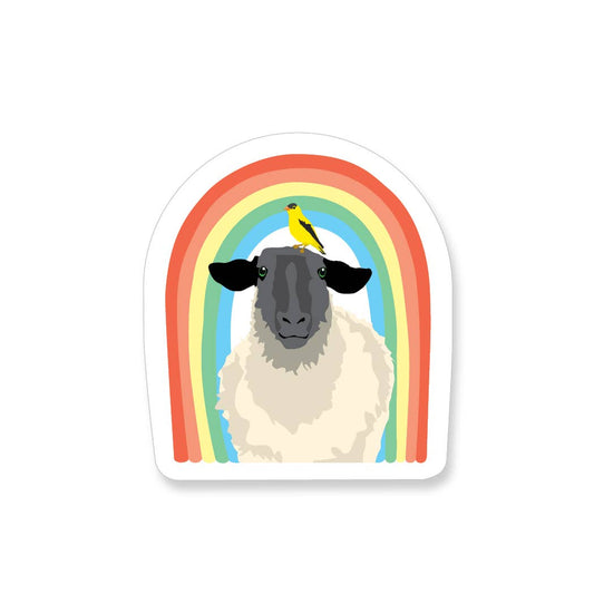 Rainbow Sheep with Goldfinch Vinyl Sticker - YarnCom