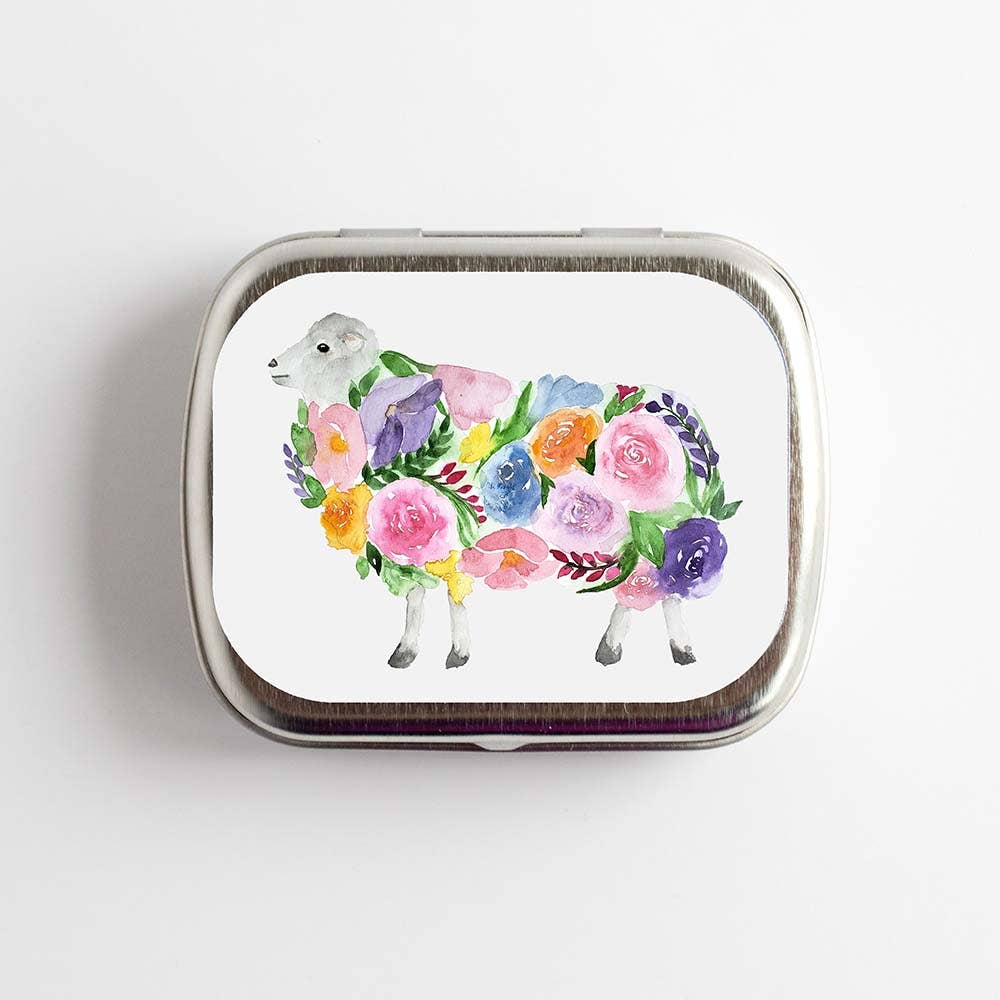 Floral Sheep Stitch Marker Storage Tin - Small