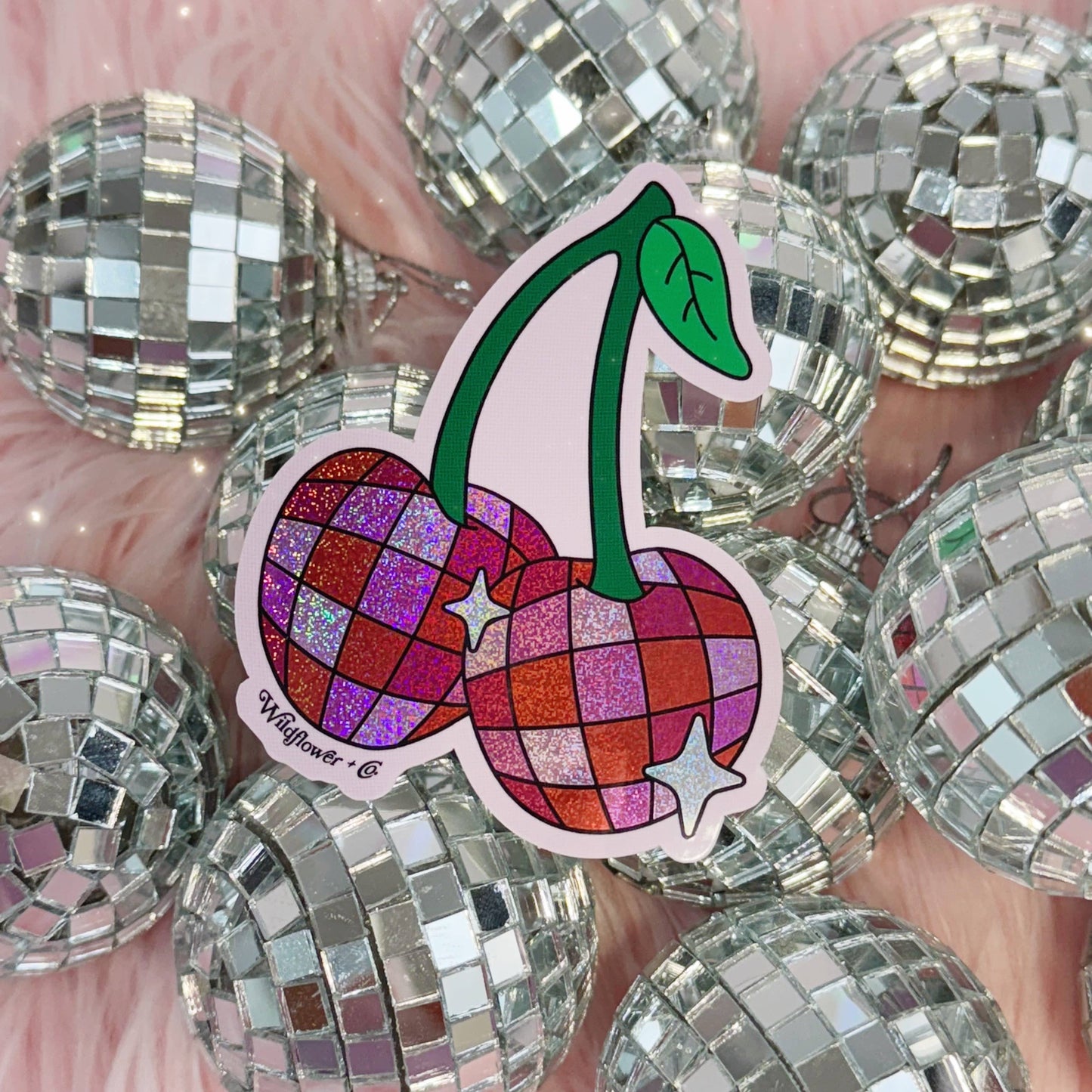 Cherries Disco Ball Glitter Sticker